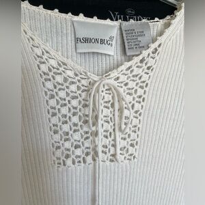 Ivory White Knit sweater top ~ Beaded crochet details Fashion Bug Large
